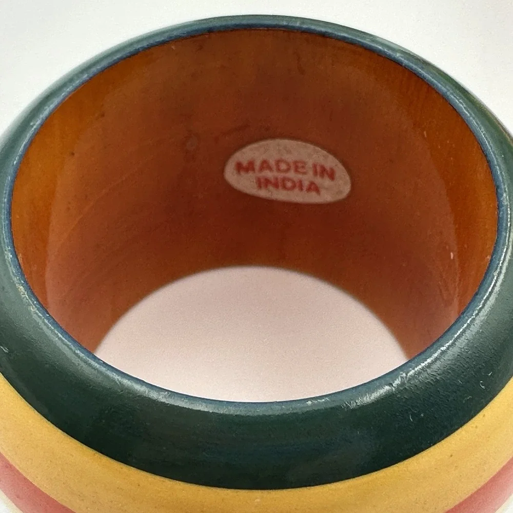 Vtg Pier 1 Striped Wood Lacquered Napkin Rings Set of 4 Made‎ In India